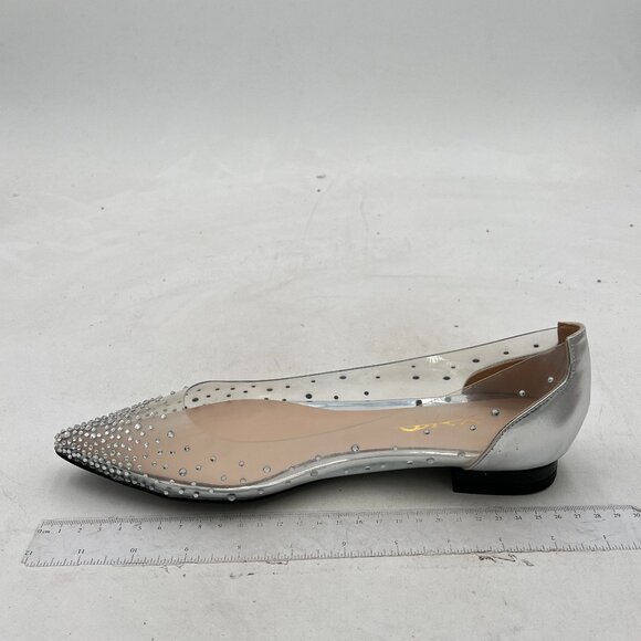 XYD Silver Rhinestones Clear Low Heels Slip On Pointed Toe Evening Dressy Shoes - Picture 2 of 8
